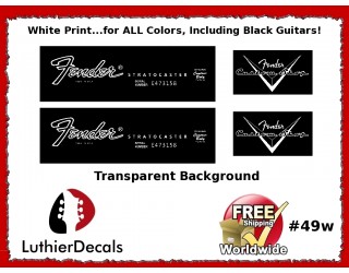 Fender Decal Stratocaster White Guitar Decal #49w